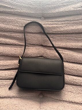 a new day Black Pebbled Flap Shoulder Bag